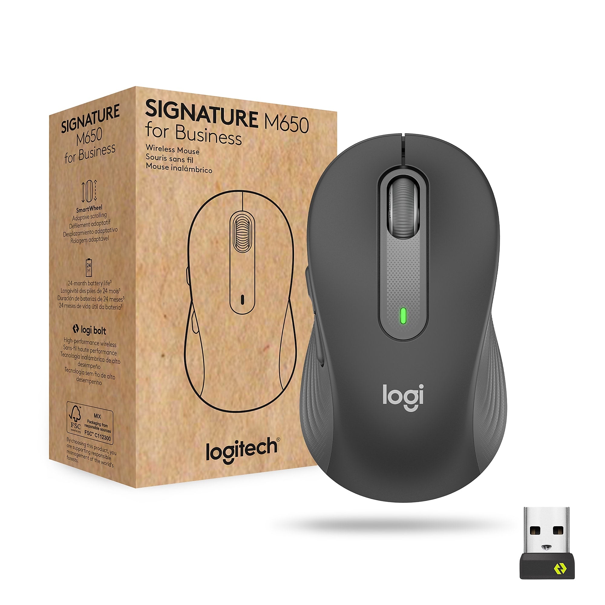 Logitech Signature M650 for Business Wireless Optical USB Mouse, Graphite (910-006272)