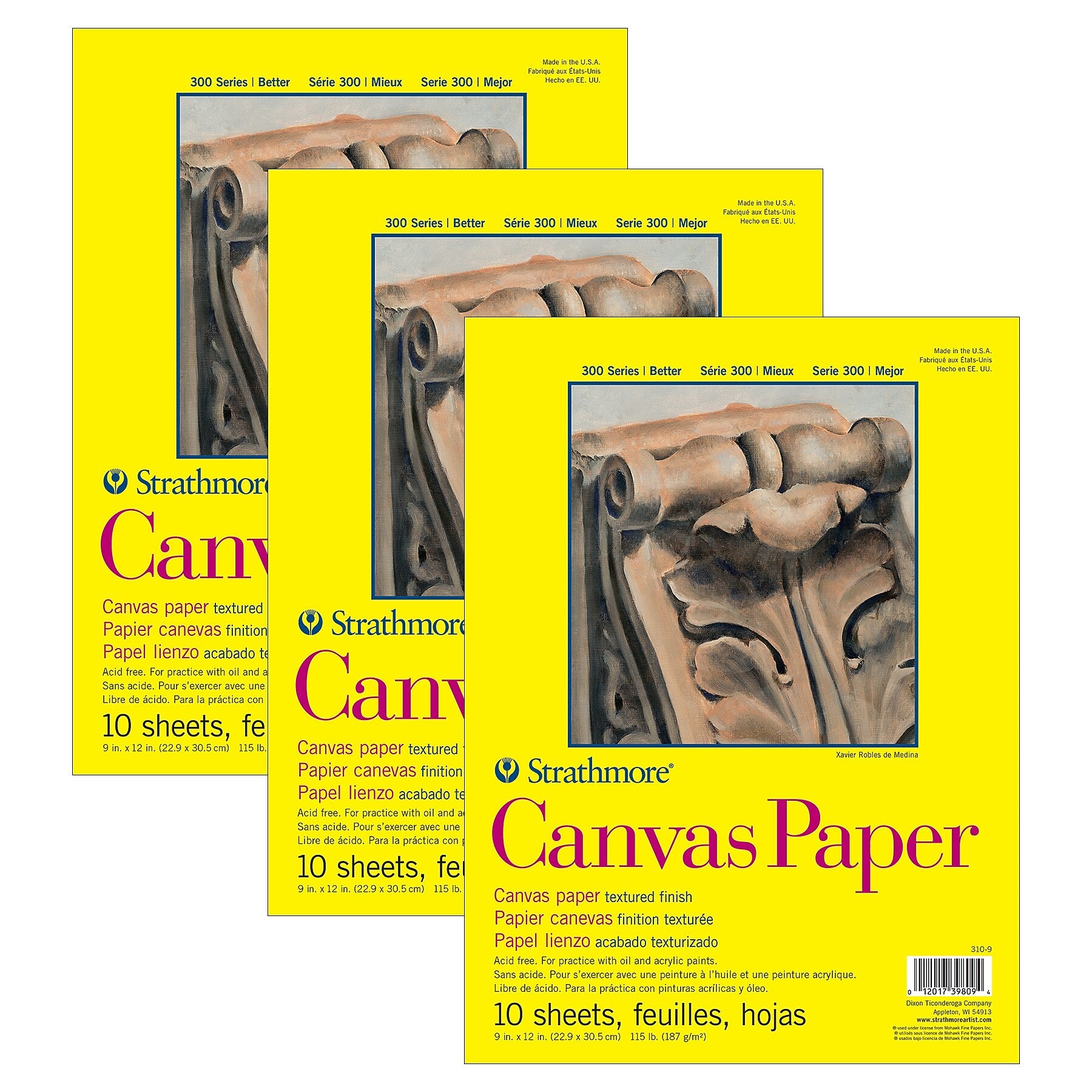 Strathmore 300 Series, 9" x 12" Canvas Pad, 10 Sheets/Pad, 3 Pads/Bundle (STTP310903-3)