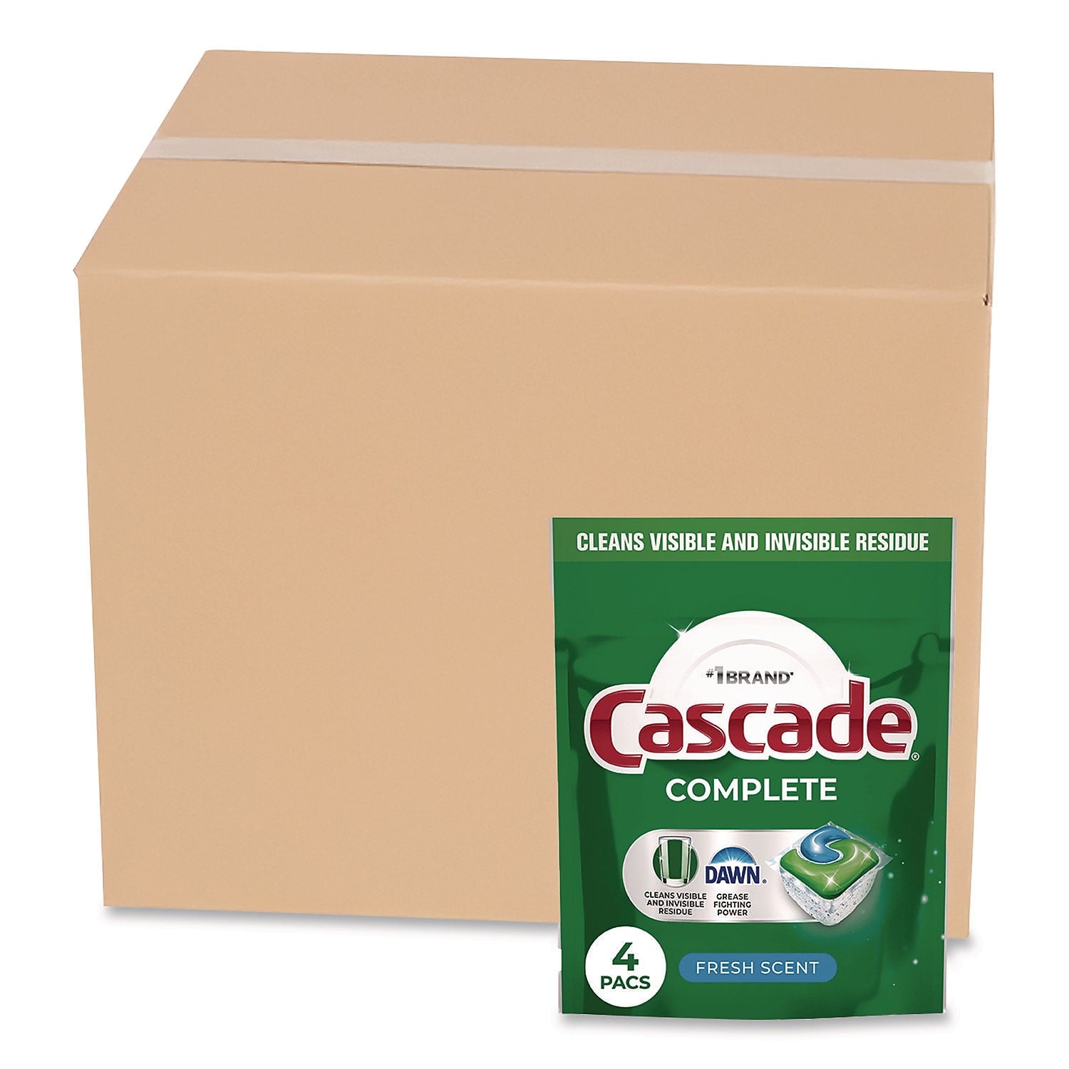 Cascade Complete ActionPacs Dishwasher Detergent, Fresh Scent, 4 Pacs/Pack, 30 Packs/Carton (80818933)