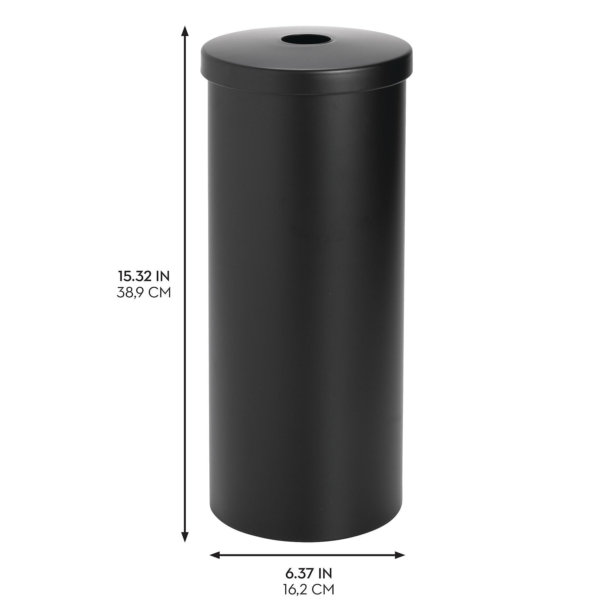 mDesign 3-Roll Steel Toilet Paper Storage Holder with Lid, Matte Black (25975)