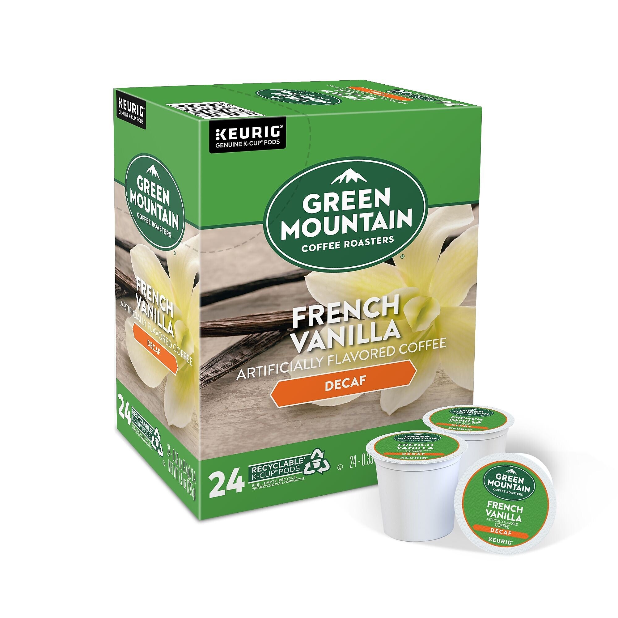 Green Mountain French Vanilla Decaf Coffee Keurig® K-Cup® Pods, Light Roast, 24/Box (7732)