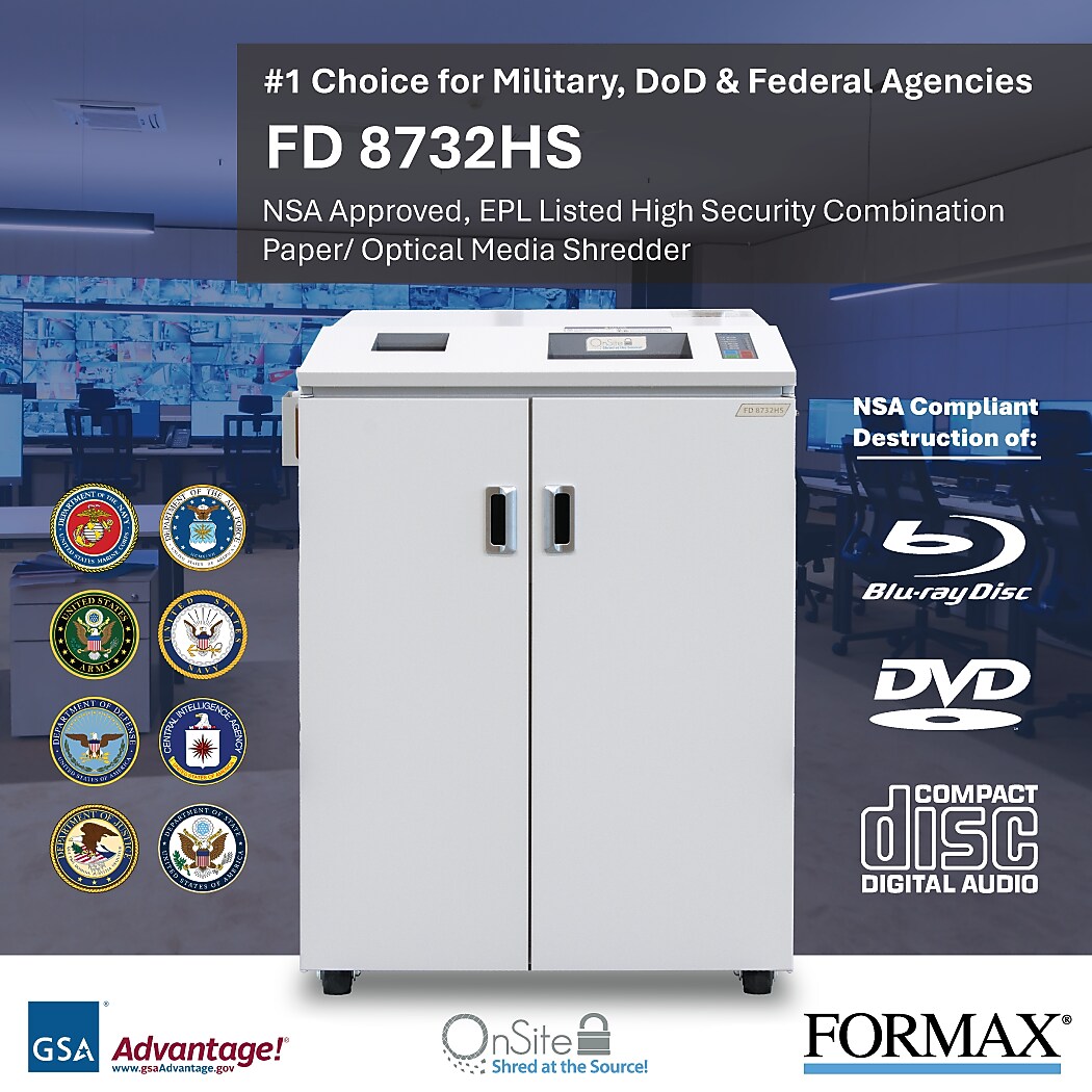 Formax 8732HS Cross-Cut Paper/Optical Media High-Security Office Shredder (FD8732HS)