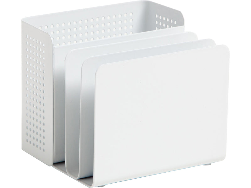 U Brands The Perforated Collection 4-Compartment Metal Desk Storage, White (5990U01-06)