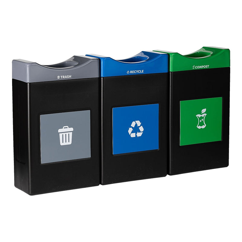 Commercial Zone Avante Series Polyethylene Triple-Stream Trash, Recycling and Compost Center, 90 Gallon, Black (787307MSA)