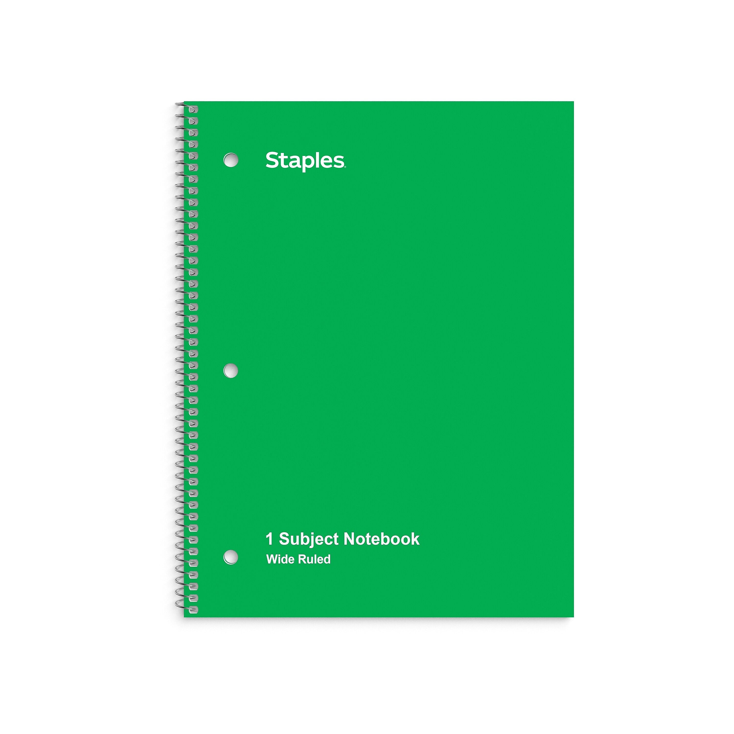 Staples 1-Subject Notebook, 8" x 10.5", Wide Ruled, 70 Sheets, Green (ST24006C)