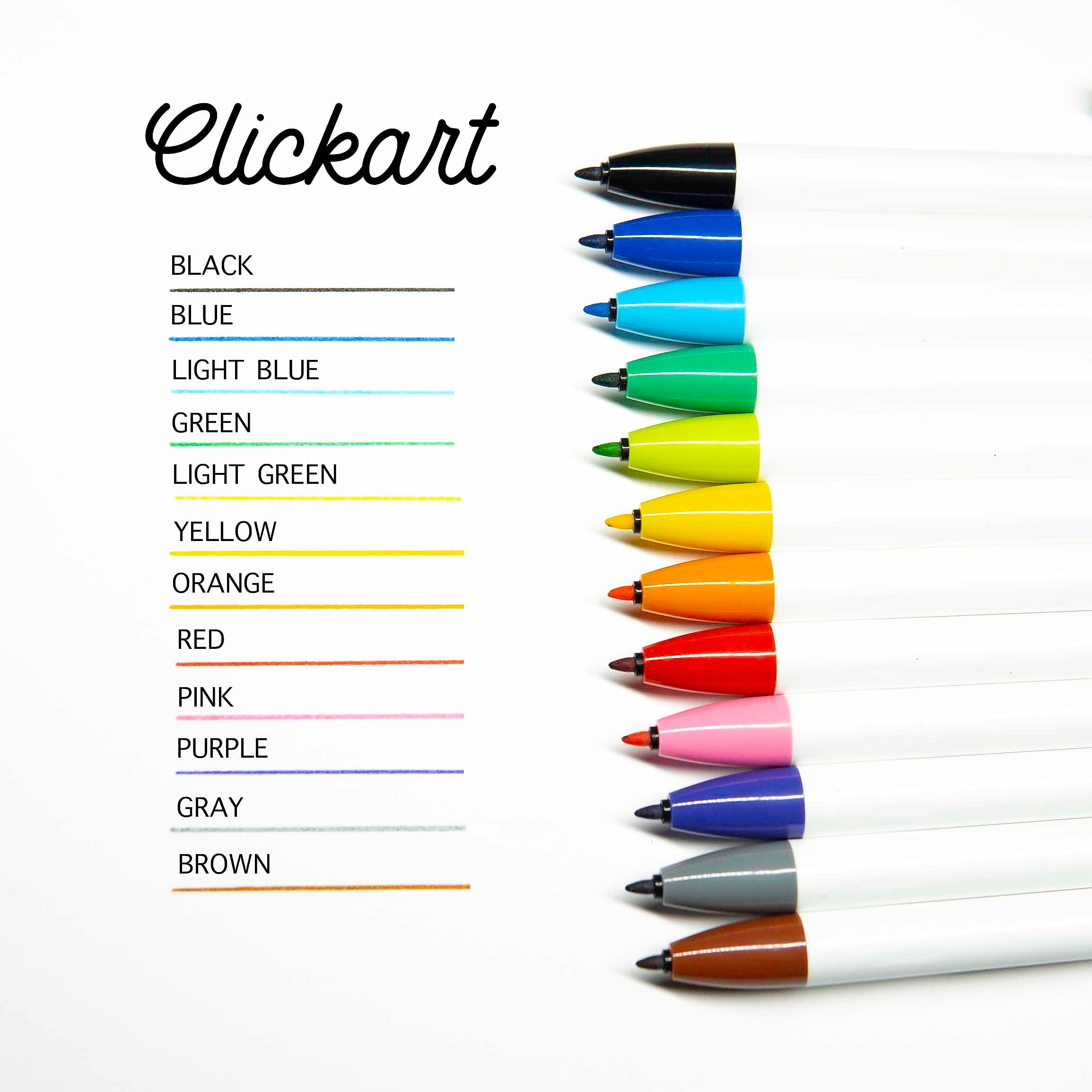 Zebra ClickArt Water Based Markers, Fine Tip, Assorted Colors, 12/Pack (69012)