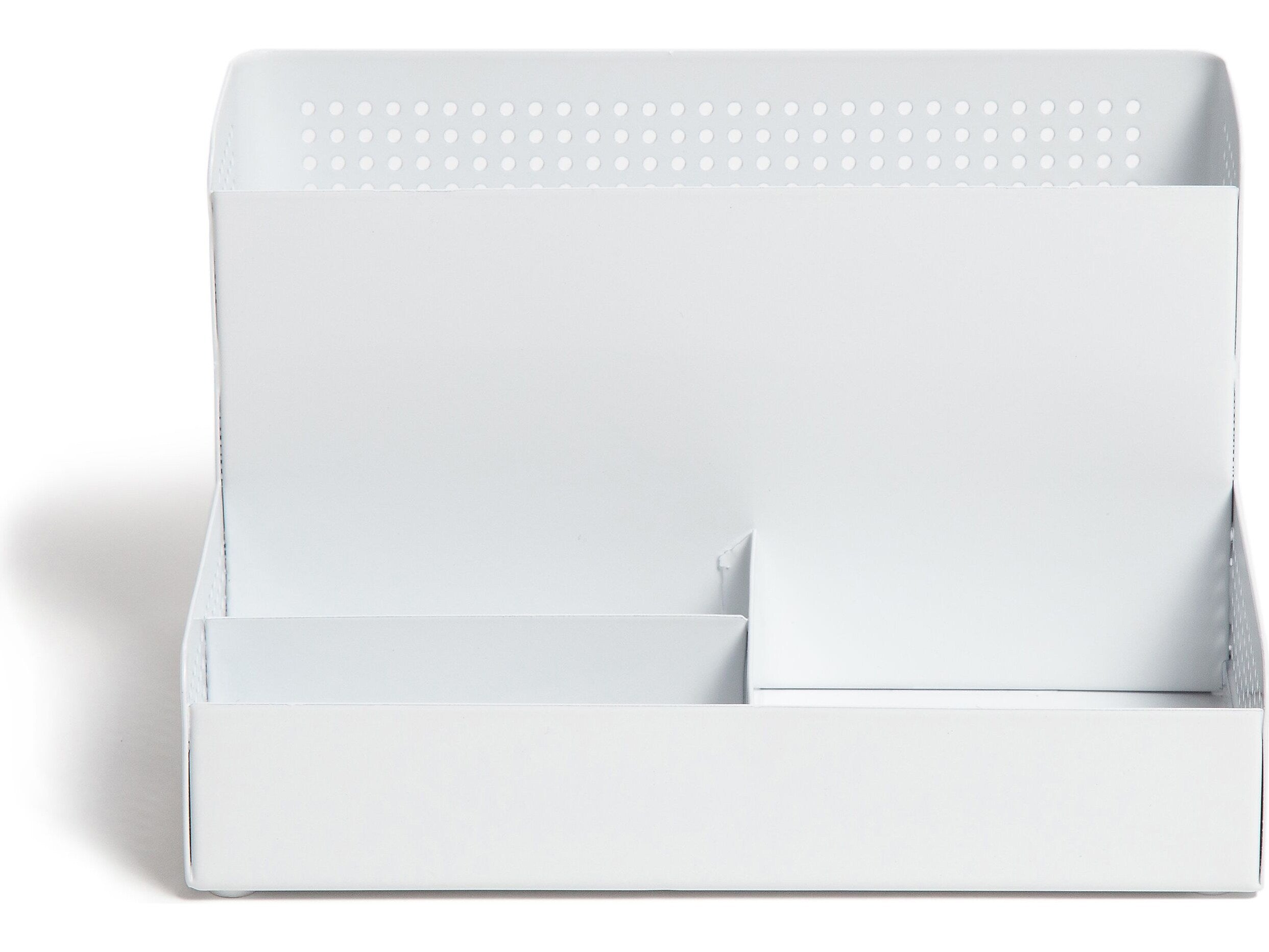 U Brands The Perforated Collection 4-Compartment Metal Desk Storage, White (5717U01-06)
