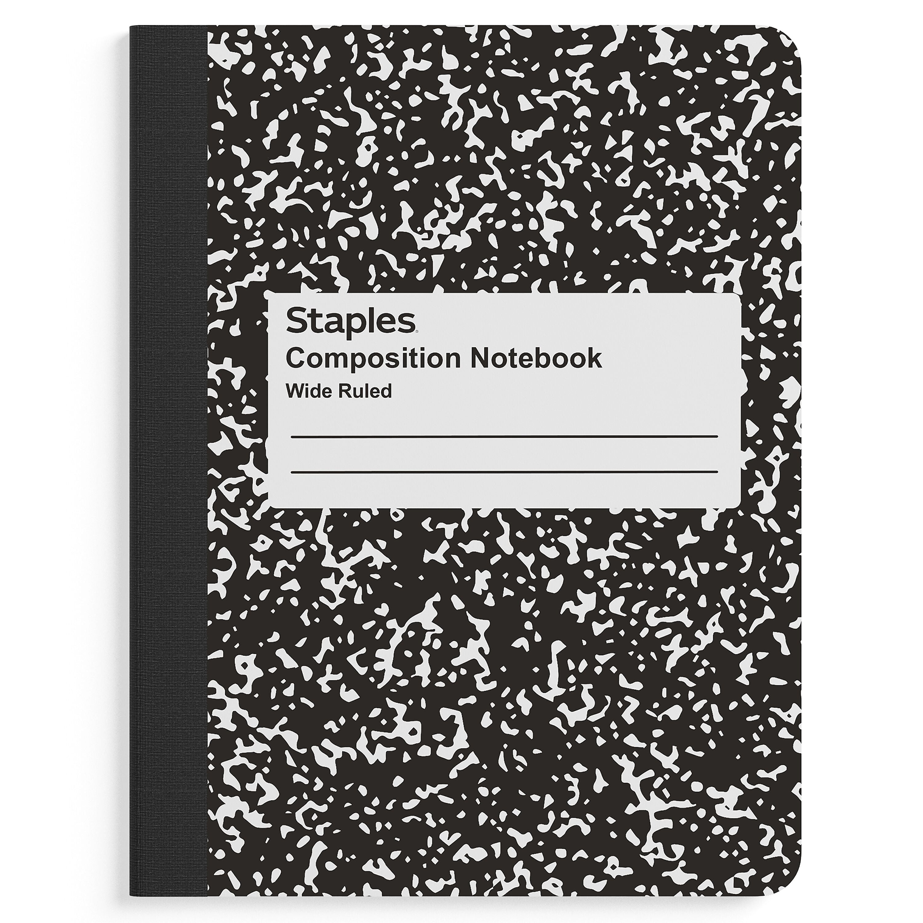 Staples 1-Subject Composition Notebook, 7.5" x 9.75", Wide Ruled, 100 Sheets, Black (ST55076C)