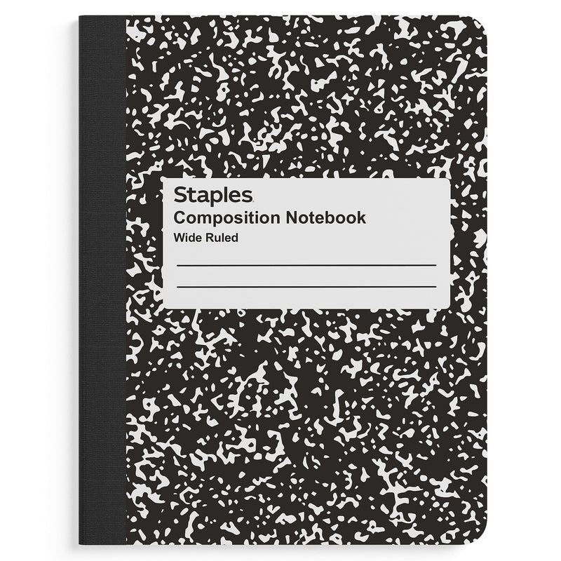 Staples 1-Subject Composition Notebook, 7.5" x 9.75", Wide Ruled, 100 Sheets, Black (ST55076C)