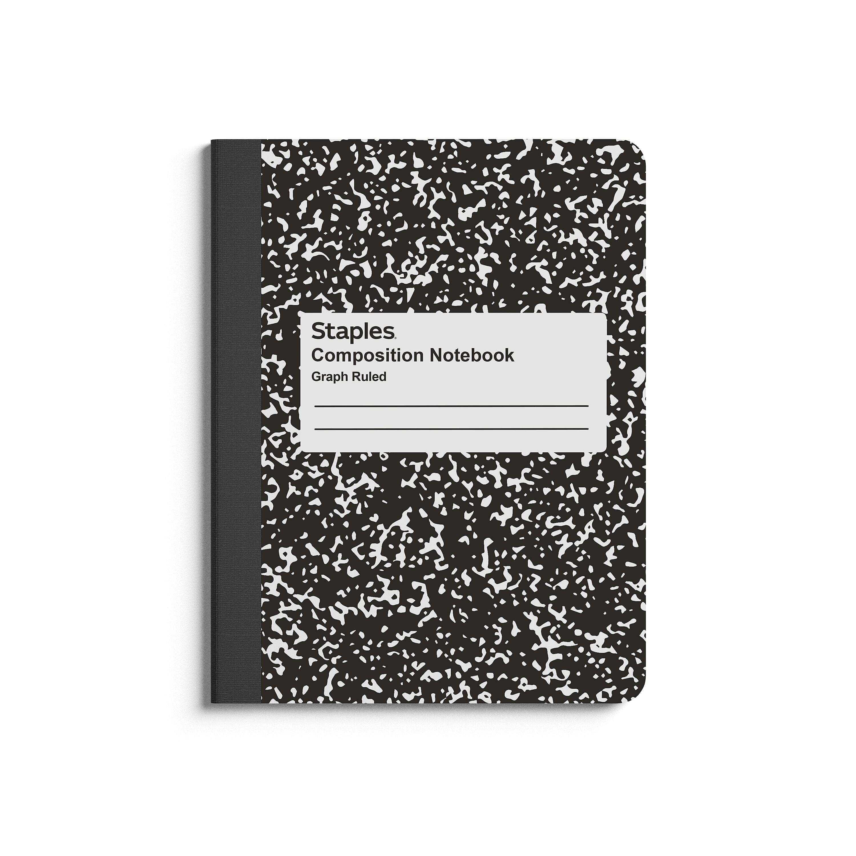 Staples 1-Subject Composition Notebook, 7.5" x 9.75", Graph Ruled, 80 Sheets, Black (ST55072C)
