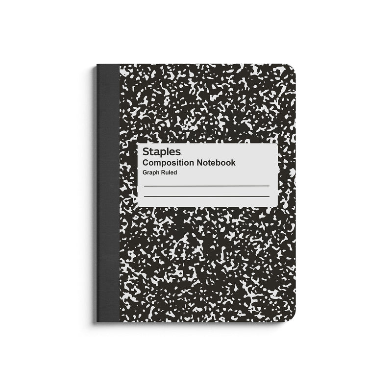 Staples 1-Subject Composition Notebook, 7.5" x 9.75", Graph Ruled, 80 Sheets, Black, 24/Carton (20075CT)