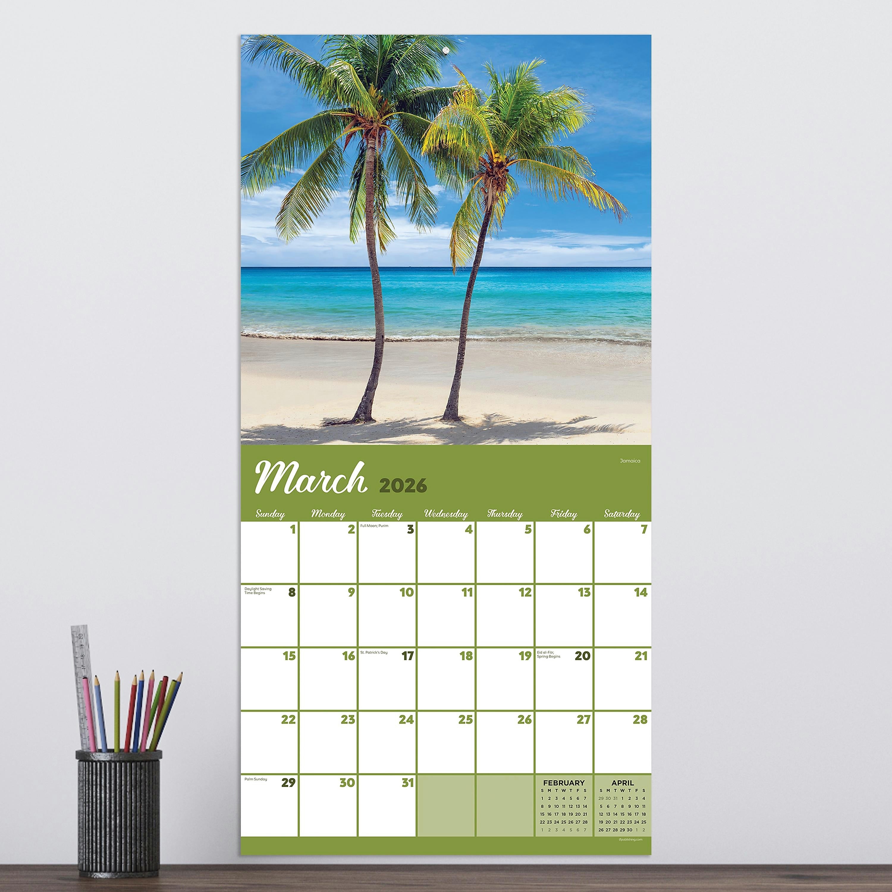 2026 TF Publishing Tropical Beaches 12" x 12" Monthly Wall Calendar, Multi (26-1030)