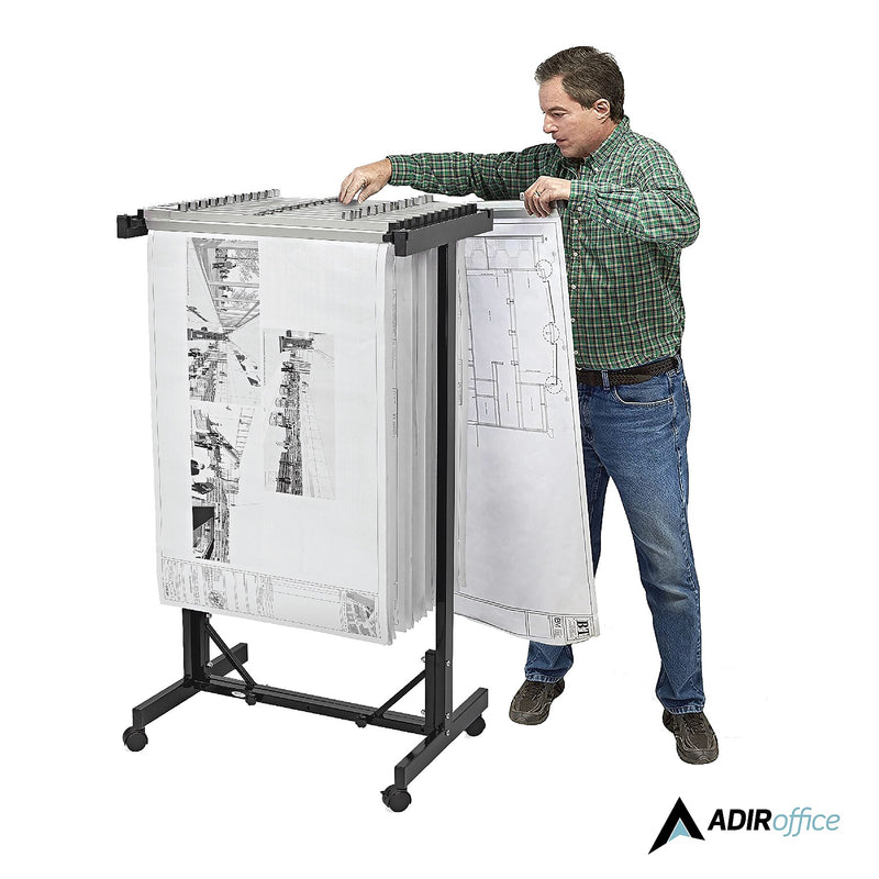AdirOffice Expandable Blueprint Mobile Plan Center Large File Storage Hanging Rack, Black (615-BLK-KIT1)