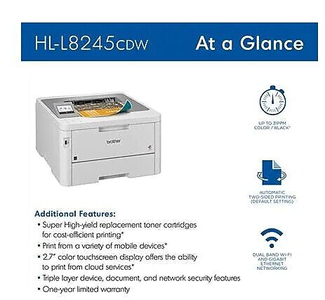 Brother Digital Color Printer with Duplex Printing and Wireless Networking (HLL8245CDW)