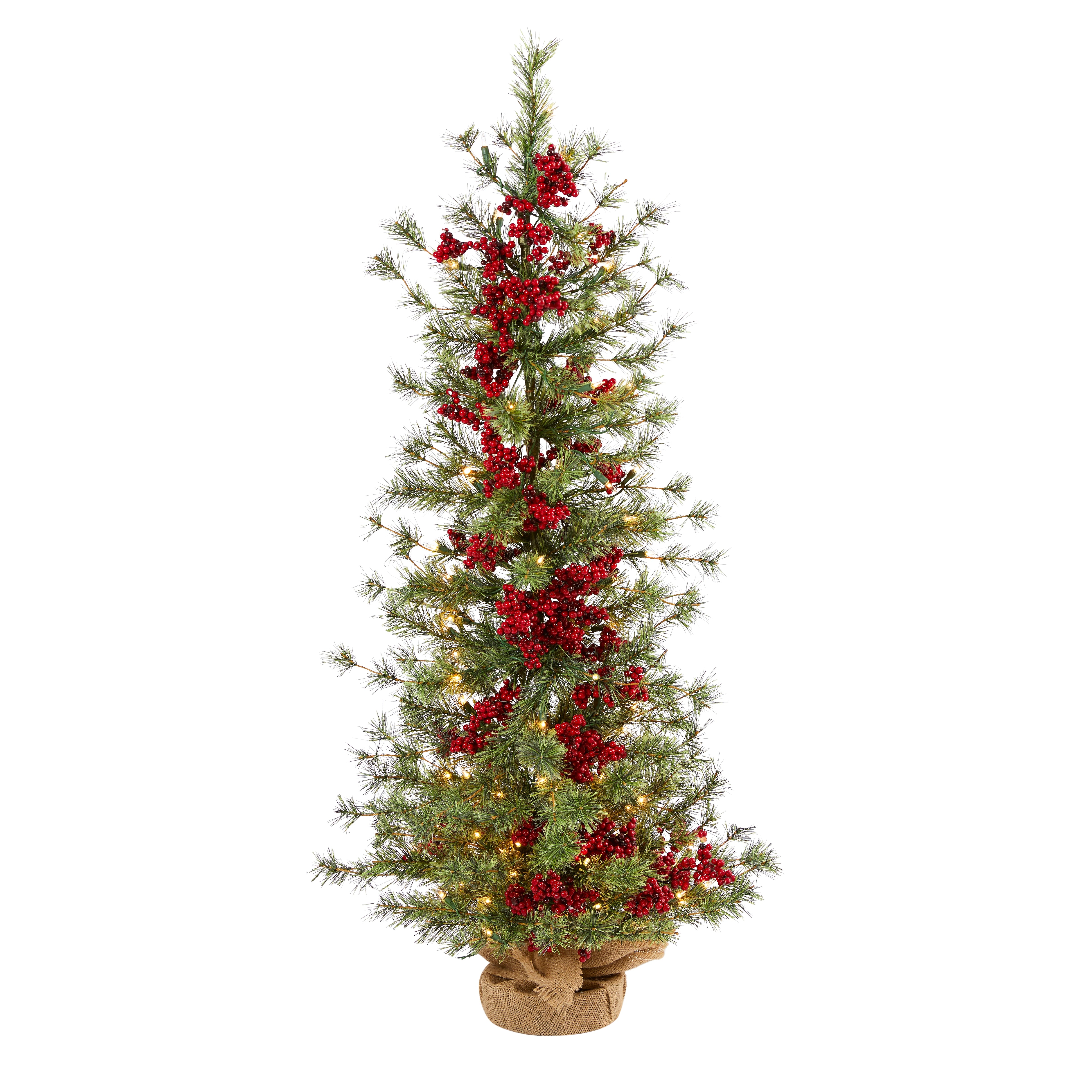 Nearly Natural 4-ft Berry and Pine Artificial Christmas Tree in Burlap Wrapped Base (T1427)