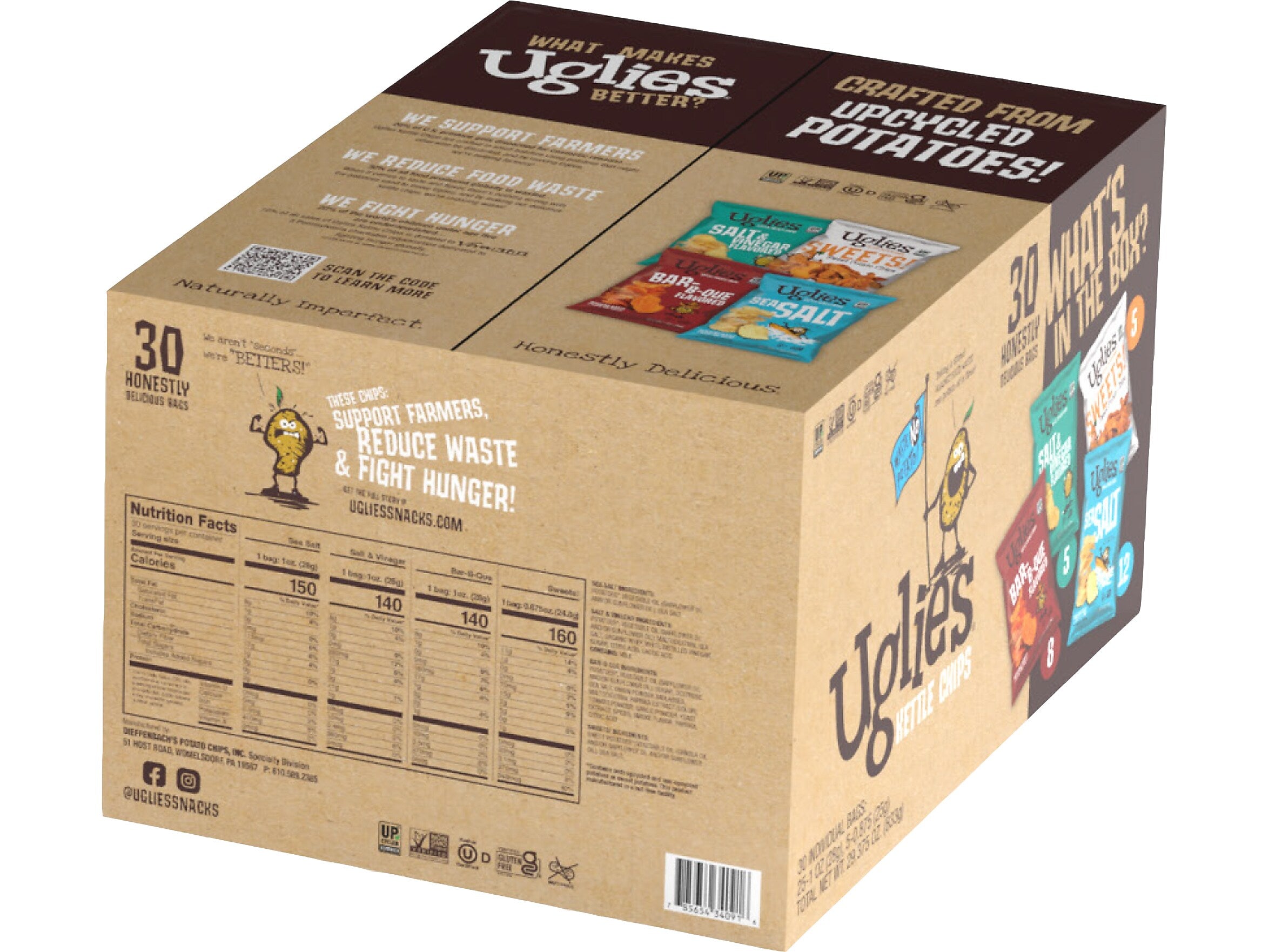 Uglies Gluten-Free Kettle Potato Chips, 30 oz., 30 Bags/Pack (34091)
