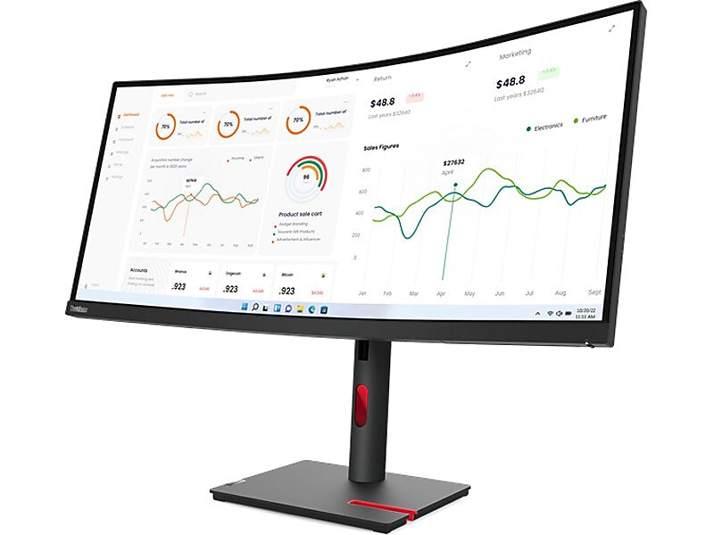 Lenovo ThinkVision T34w-30 34" Curved 60Hz LED Monitor, Raven Black (63D4GAR1US)