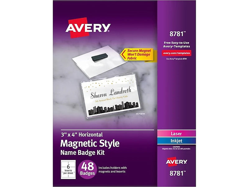 Avery Magnet Name Badge Kit, White, 48/Box (8781)