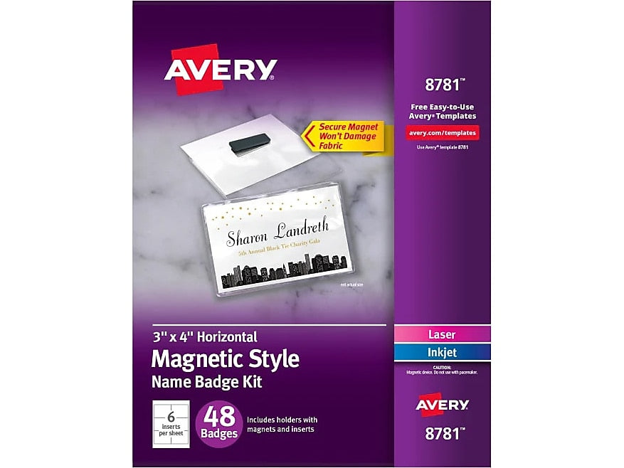 Avery Magnet Name Badge Kit, White, 48/Box (8781)