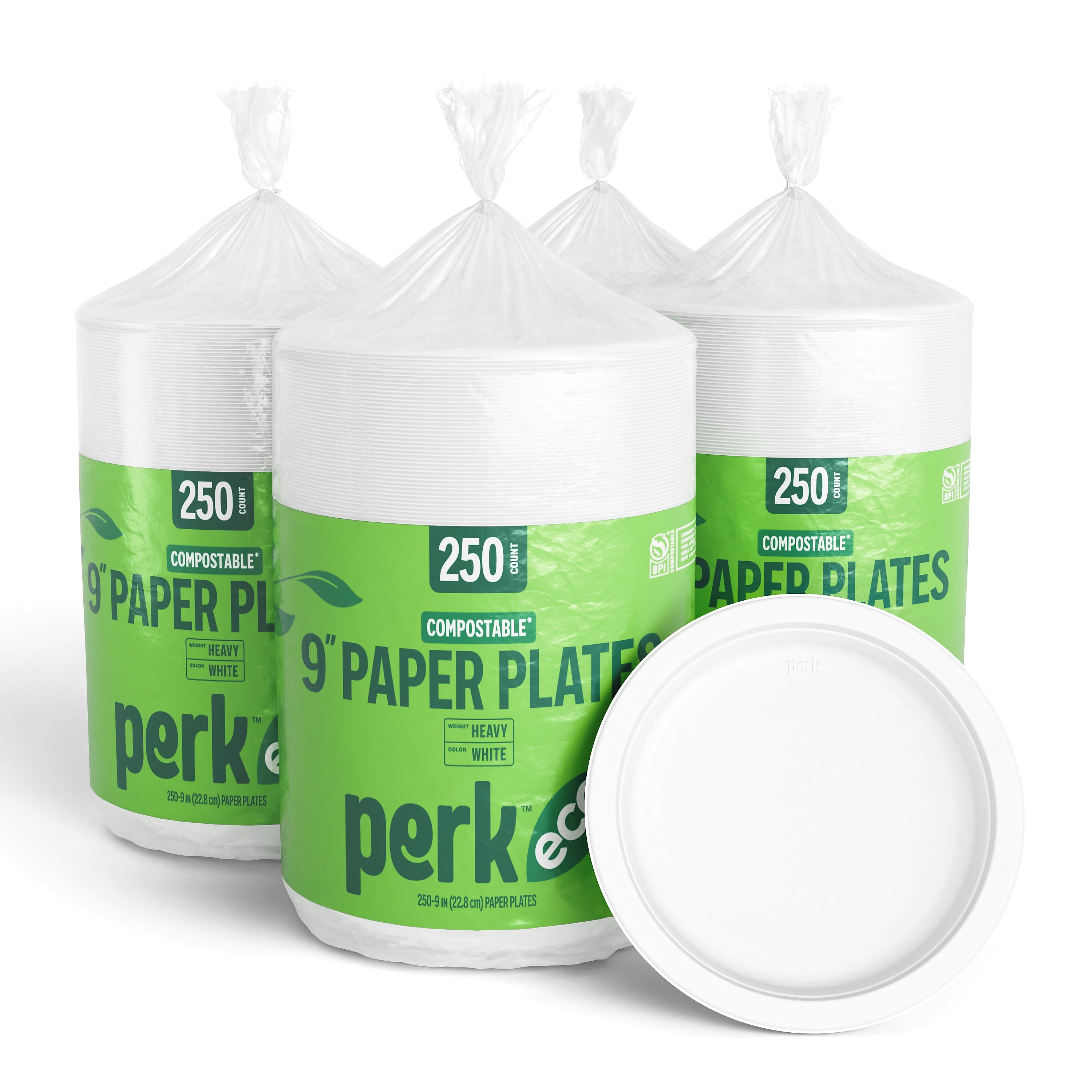 Perk™ Eco Compostable Paper Plates, 9", White, 1000/Pack (CT61287)