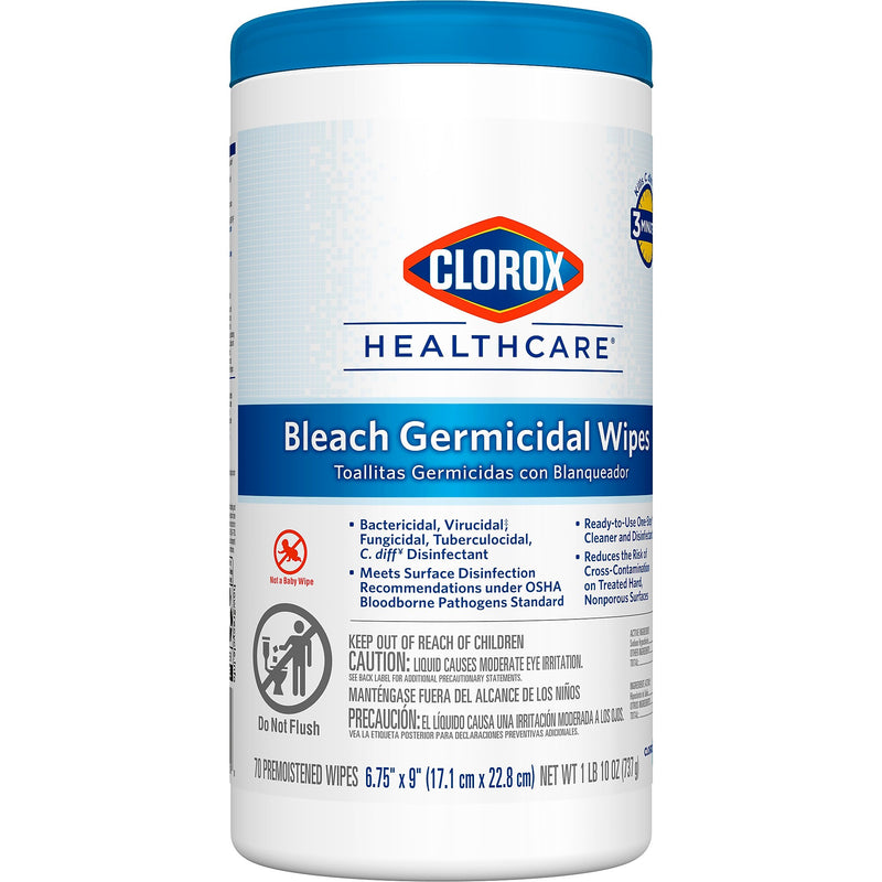 Clorox Healthcare Bleach Germicidal Wipes, 70 Wipes/Container, 6/Carton (CLO35309CT)