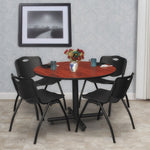 Regency 48" Cherry and Kobe Based Round Table with 4 M Stacker Chairs, Black (TKB48RNDCH47BK)