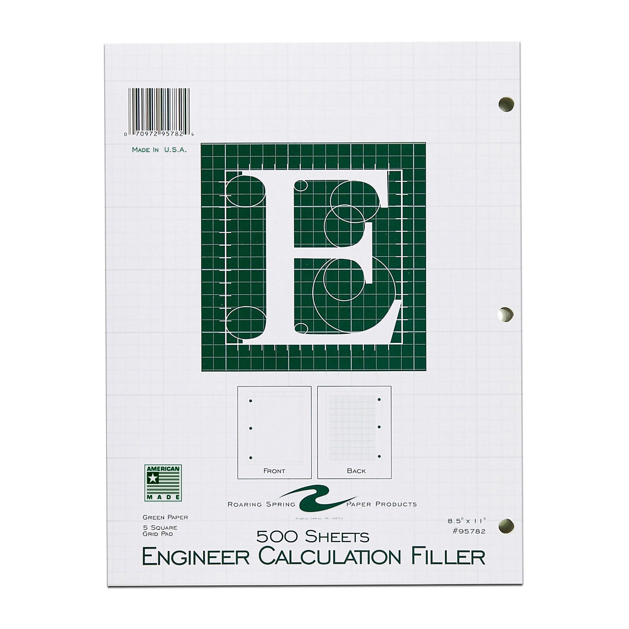 Roaring Spring Paper Products Graph Paper, 8.5" x 11", 3-Hole Punched, 500 Sheets/Pack, 5/Case (95782CS)