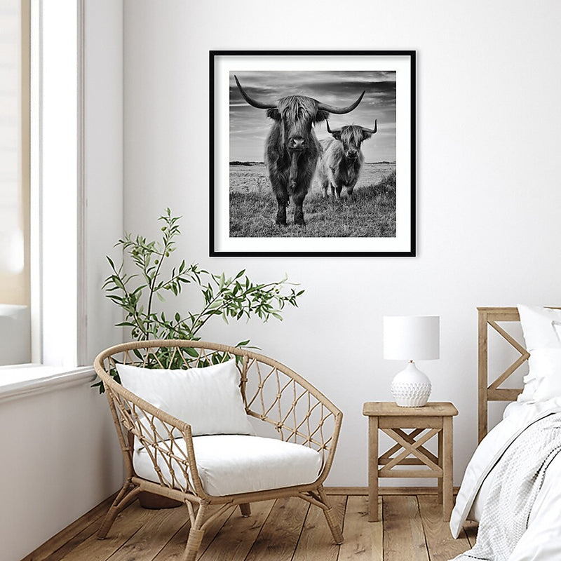 Amanti Art Highland Cow Couple by Stephane Pecqueux Wood Framed Wall Art Print, 33" x 33" (A42677163164)