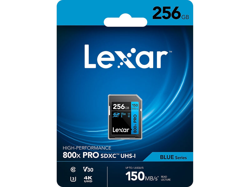 Lexar High-Performance 800x PRO BLUE Series 256GB SDXC Memory Card, Class 10, UHS-I, V30 (LSD0800P256G-BNNNU)