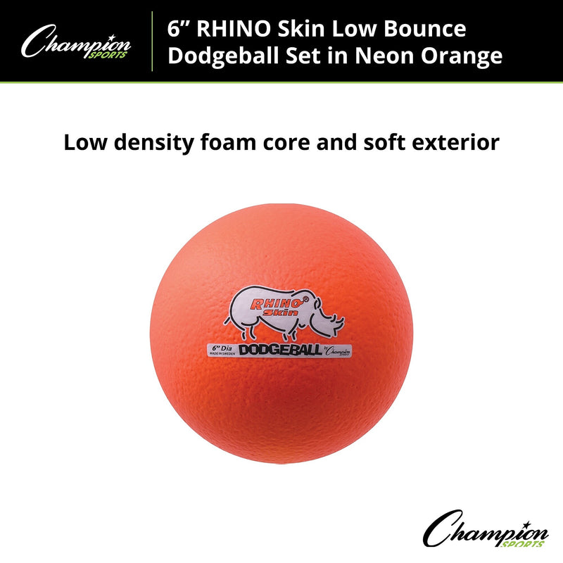 Champion Sports Rhino Skin 6" Foam Dodgeball Set, Orange, 6/Set (CHSRXD6NOSET)