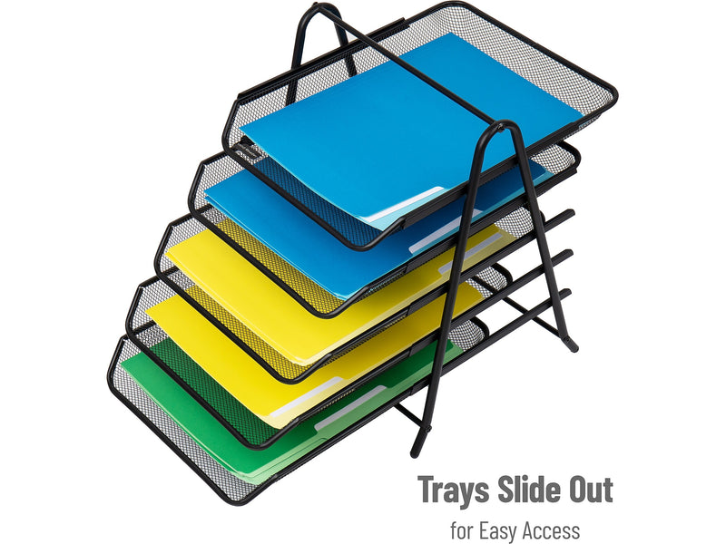 Mind Reader 5-Tier Paper Desk Tray and File Folder Set, Metal, Multi (5TFOLDERS-BLK)