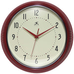 Infinity Instruments Round Retro Red Wall Clock, Aluminum, 12" (10940RD-12)