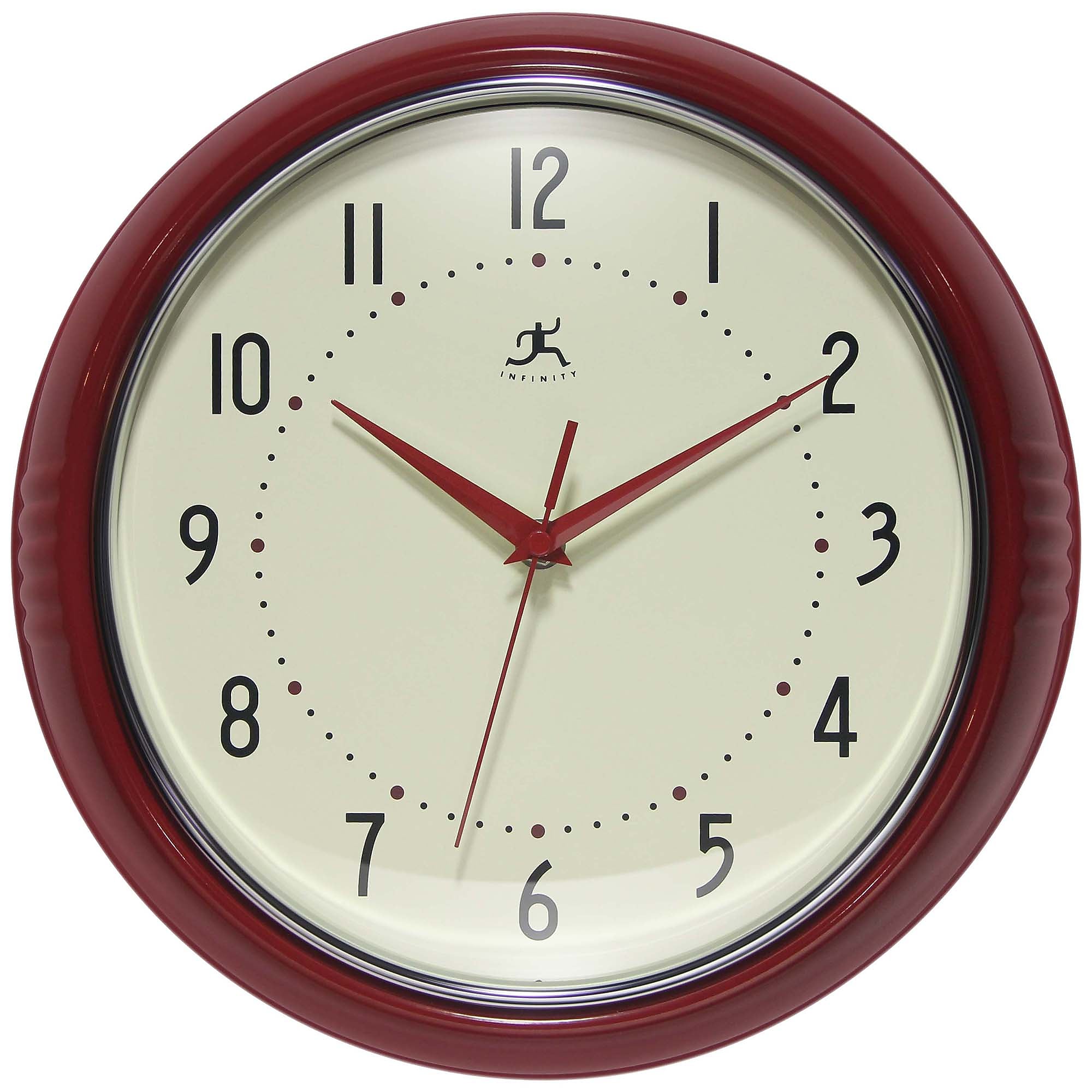 Infinity Instruments Round Retro Red Wall Clock, Aluminum, 12" (10940RD-12)
