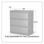 Alera 3-Drawer Lateral File Cabinet, Letter/Legal Size, Lockable, 40.25"H x 36"W x 18.63"D, Light Gray (ALEHLF3641LG)