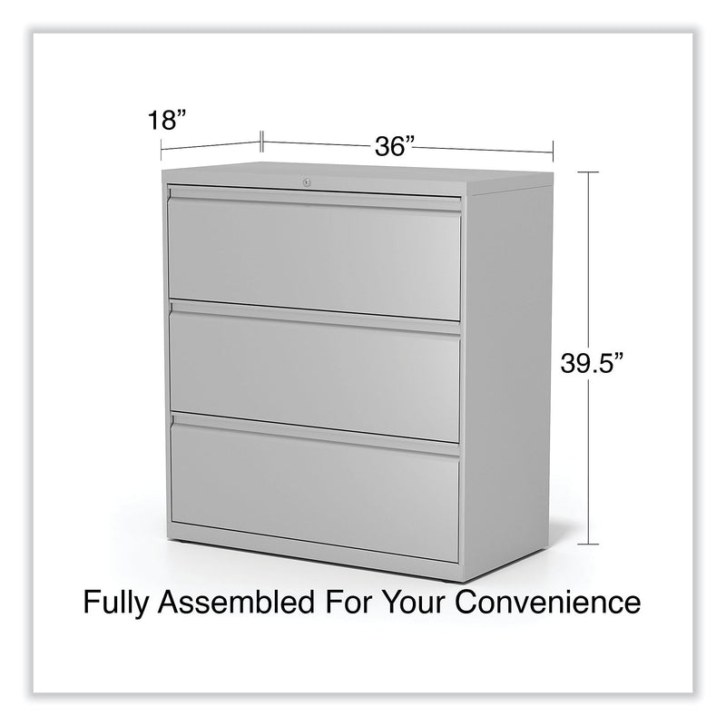 Alera 3-Drawer Lateral File Cabinet, Letter/Legal Size, Lockable, 40.25"H x 36"W x 18.63"D, Light Gray (ALEHLF3641LG)