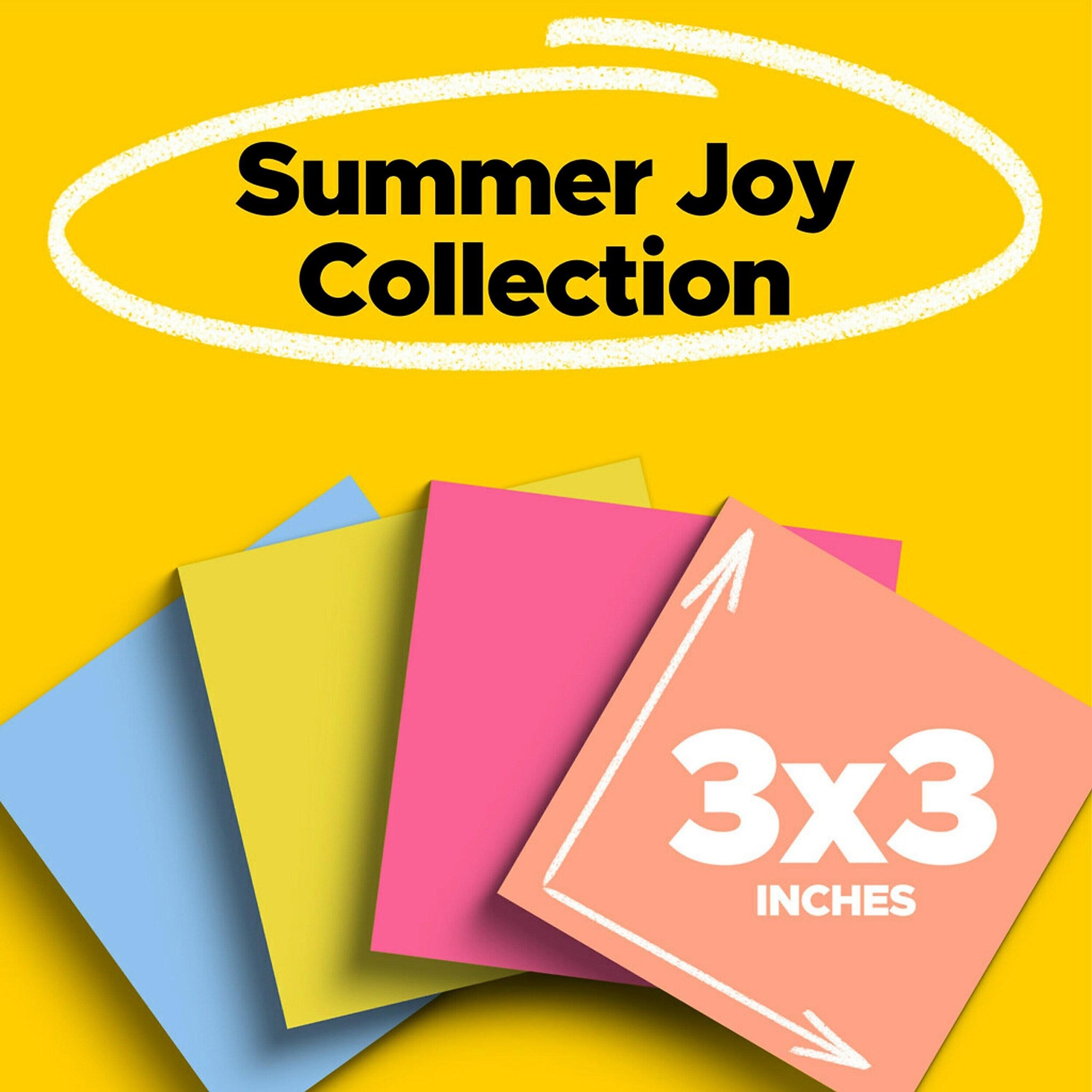 Post-it Super Sticky Notes, 3" x 3", Summer Joy Collection, 70 Sheets/Pad, 24 Pads/Pack (654-24SSJOY-CP)