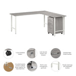 Bush Business Furniture Hustle 72"W L Shaped Computer Desk with 3 Drawer Mobile File Cabinet, Platinum Gray (HUS005PG)