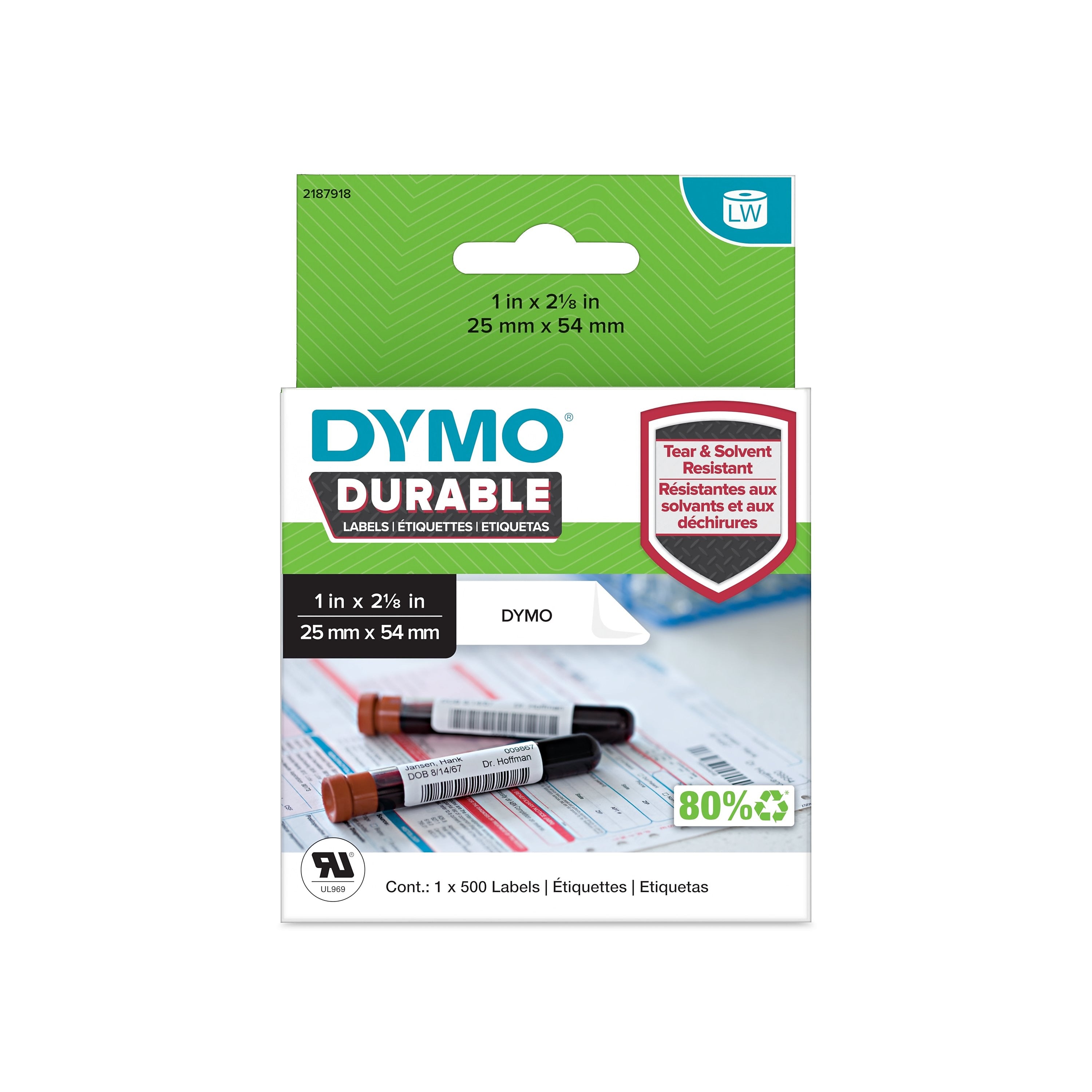 DYMO® LabelWriter™ Durable Laboratory and Medical Labels, 1" X 2-1/8", 500 Labels (2187918)