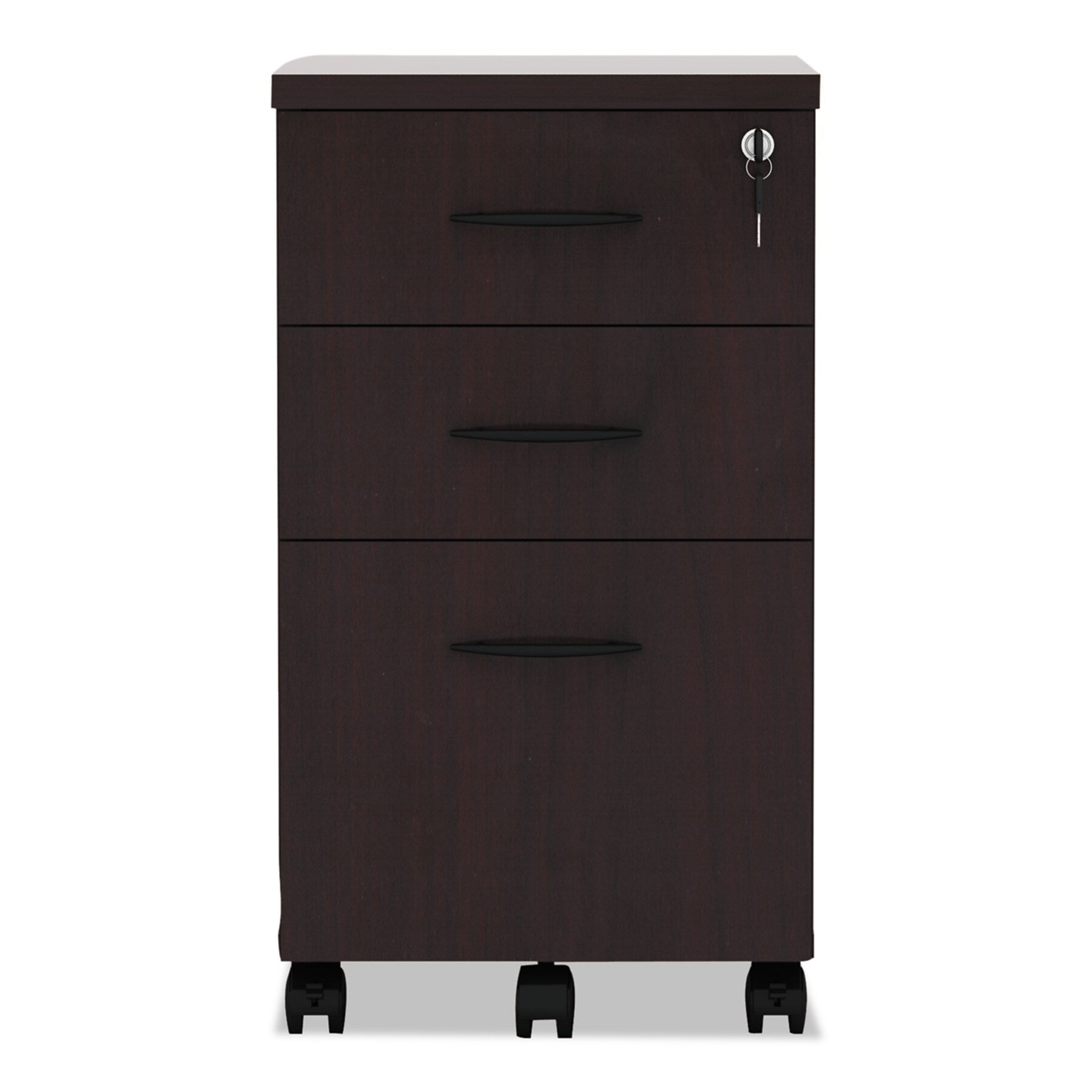 Alera® Valencia 3-Drawer Mobile Pedestal File Cabinet , Mahogany , Letter/Legal (VA572816MY)