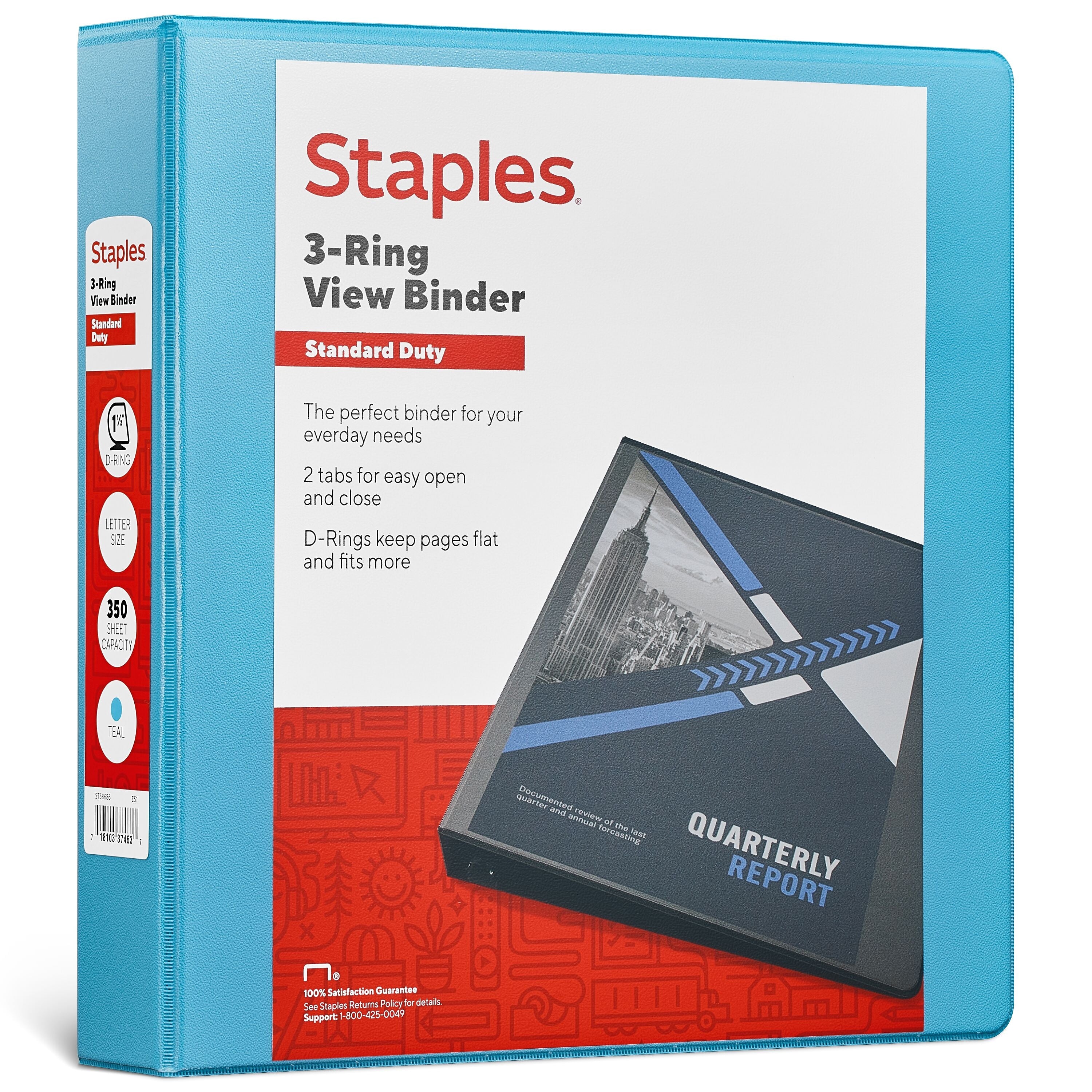 Staples 1 1/2" 3-Ring View Binders, D-Ring, Light Blue (58686)