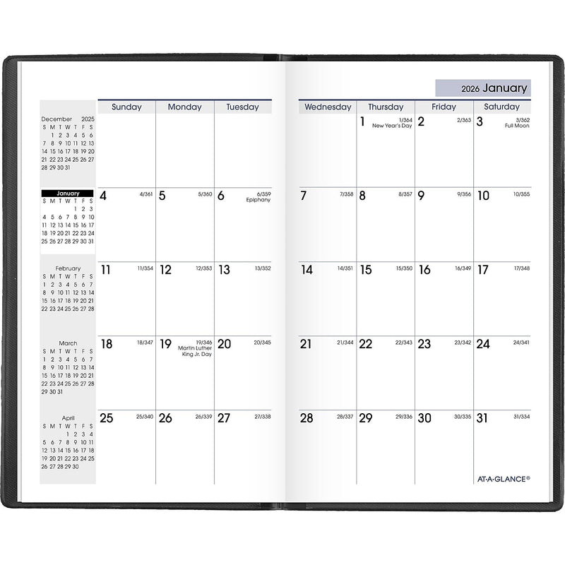 2026 AT-A-GLANCE DayMinder 3.5" x 6" Monthly Planner, Plastic Cover, Black (SK53-00-26)