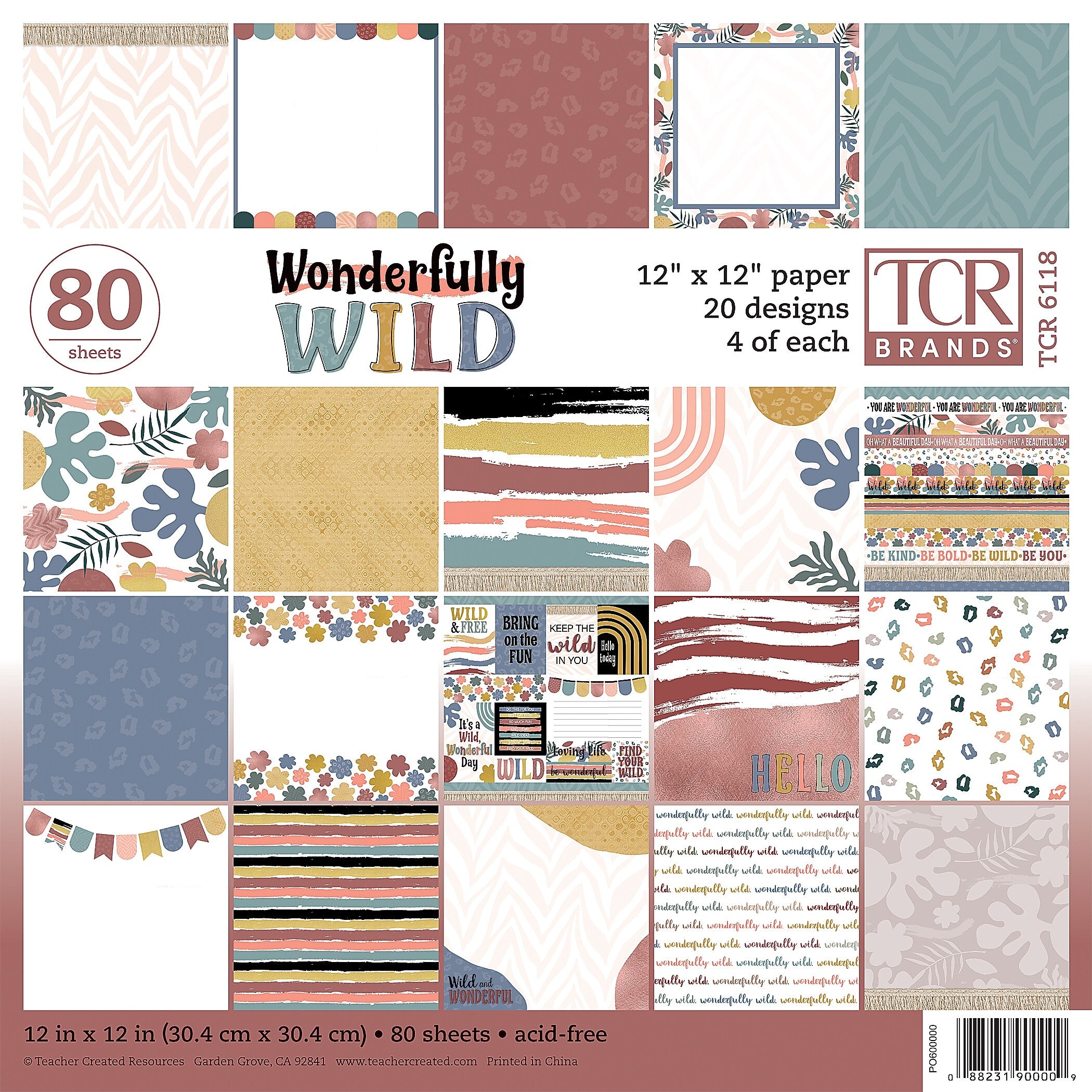 Teacher Created Resources Wonderfully Wild Project Paper, 12" x 12", Assorted Colors, 80 Sheets/Pack (TCR6118)