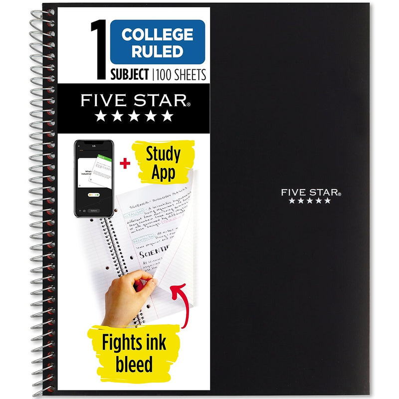 Five Star 1-Subject Notebook, 8.5" x 11", College Ruled, 100 Sheets, Black (72057)