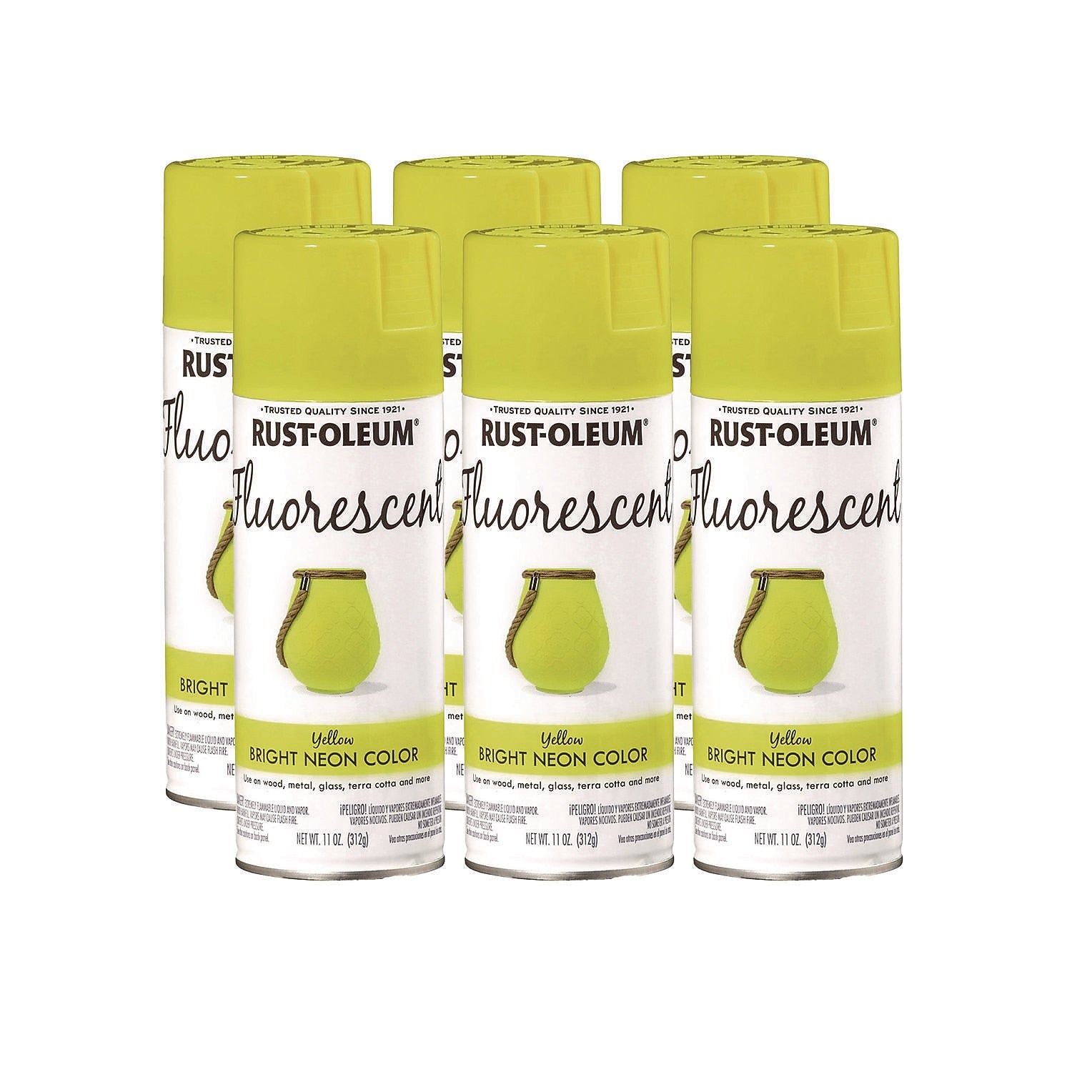 Rust-Oleum Specialty Fluorescent Spray Paint, Flat Fluorescent Yellow, 11 oz., 6/Carton (342571)