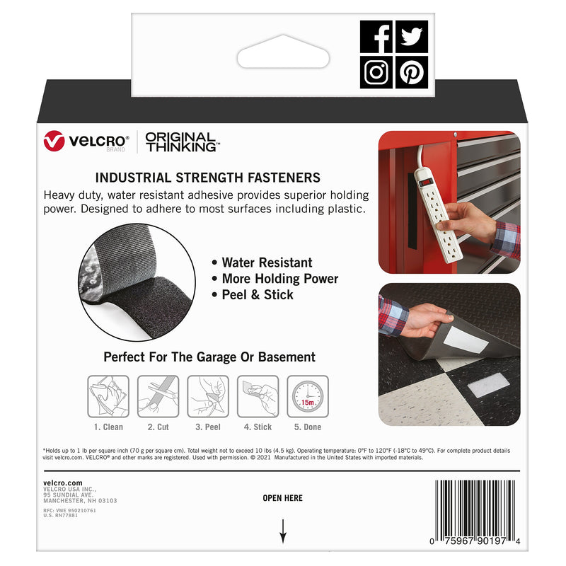 Velcro® Brand Industrial Strength 2" x 15' Hook & Loop Fastener Roll, Black (90197)