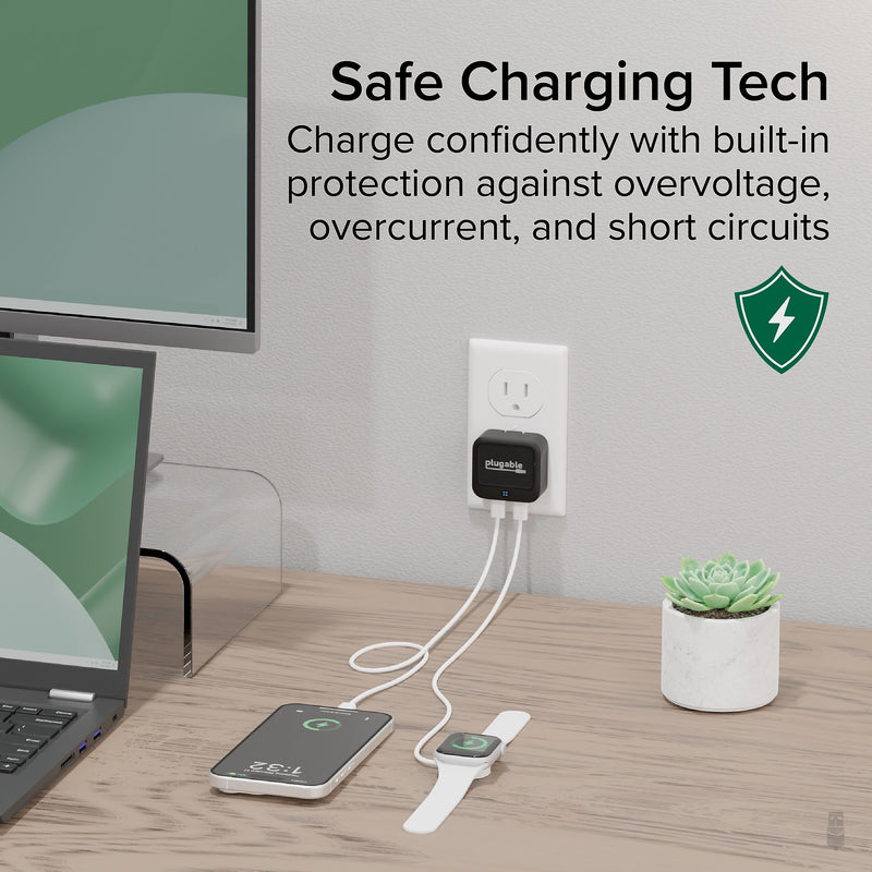 Plugable 40W Dual USB-C Wall Charger, Black (PS-40C2B)
