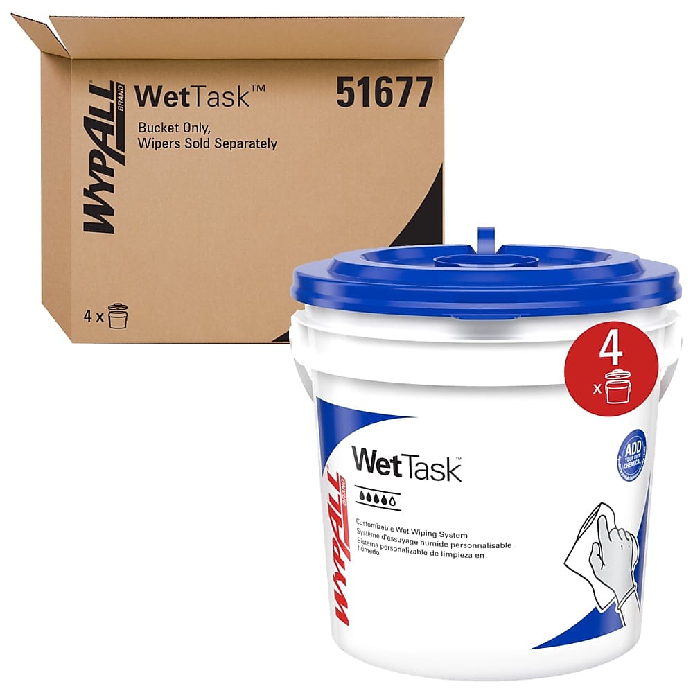 WypAll WetTask HDPE Wiping System Bucket, Blue/White, 4 Buckets/Carton (51677)