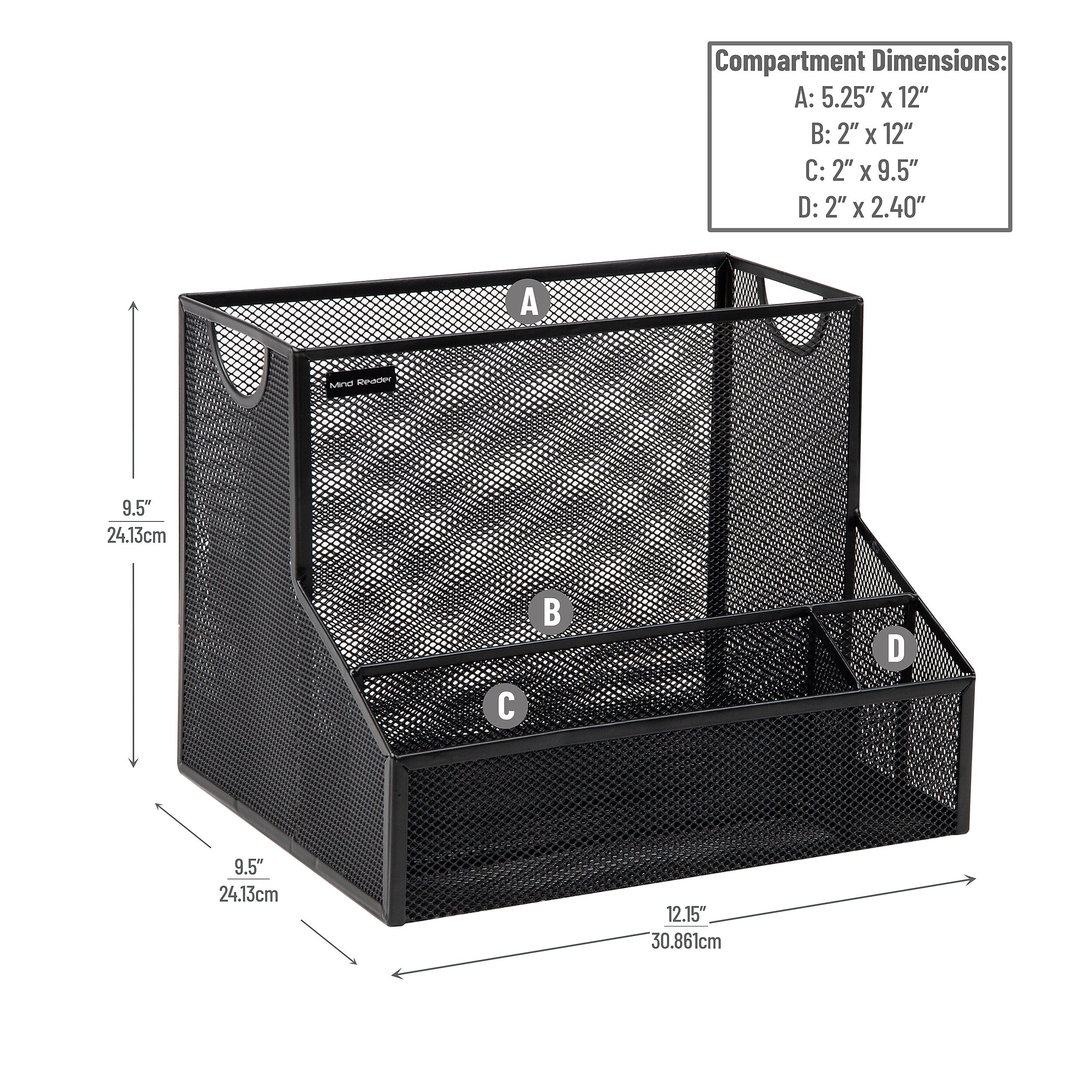 Mind Reader 4-Compartment Metal Desk Organizer, Black (DEEPORG-BLK)