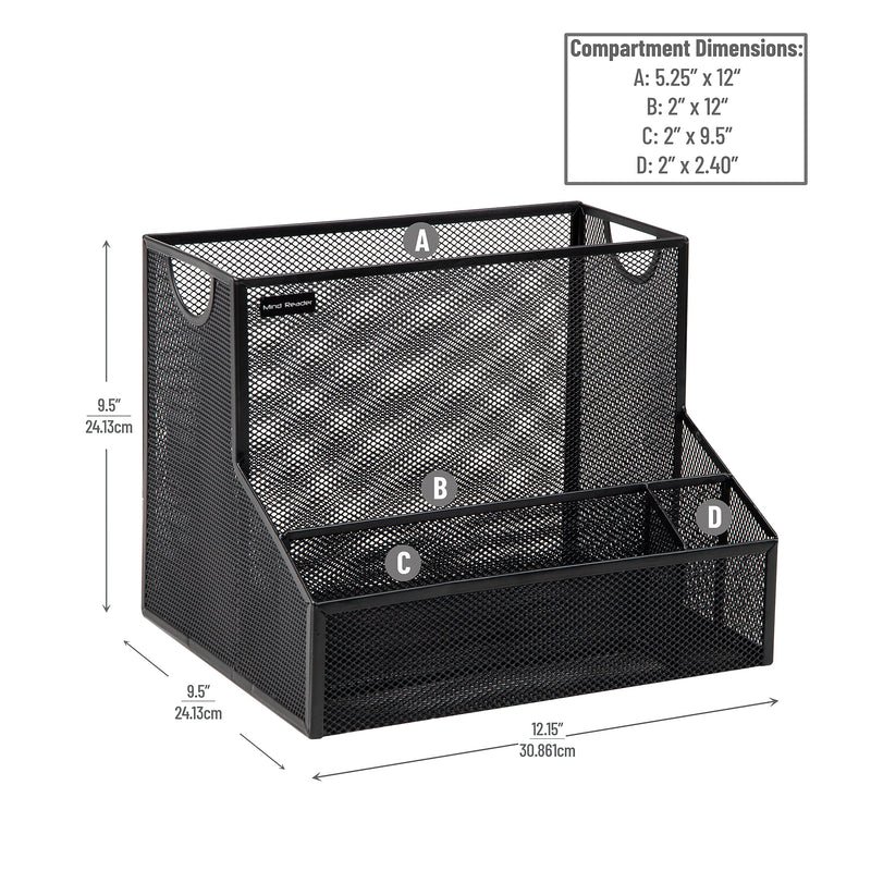 Mind Reader 4-Compartment Metal Desk Organizer, Black (DEEPORG-BLK)
