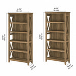 Bush Furniture Key West 66"H 5-Shelf Bookcase with Adjustable Shelves, Reclaimed Pine Laminated Wood, 2/Set (KWS046RCP)